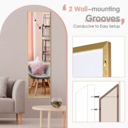 Costway 160 x 40cm Wall-mounted Full Length Mirror Bedroom Floor Dressing Mirror in Gold - Size: 160 x 40 cm - thumbnail 5