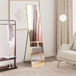 Costway 160 x 40cm Wall-mounted Full Length Mirror Bedroom Floor Dressing Mirror in Gold - Size: 160 x 40 cm - thumbnail 3