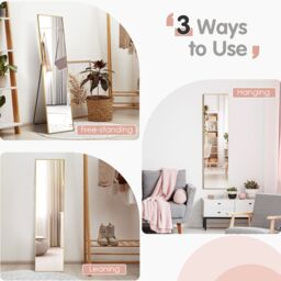 Costway 160 x 40cm Wall-mounted Full Length Mirror Bedroom Floor Dressing Mirror in Gold - Size: 160 x 40 cm - thumbnail 4
