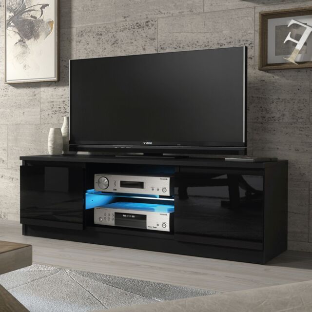 Mex Furniture LTD TV Unit with LED Lighting & Gloss Doors / 120cm in Black - image 1