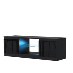 Mex Furniture LTD TV Unit with LED Lighting & Gloss Doors / 120cm in Black - thumbnail 2