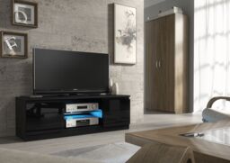 Mex Furniture LTD TV Unit with LED Lighting & Gloss Doors / 120cm in Black - thumbnail 3