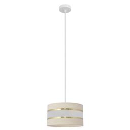 Netlighting Helen Cylindrical Pendant Ceiling Light Ecru Gold White 25cm in Beige - thumbnail 1