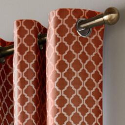 Luxury Living Two-Tone Jacquard Geometric Eyelet Lined Curtains in Terracotta - Size: 117 cm width x 183 cm drop - thumbnail 2