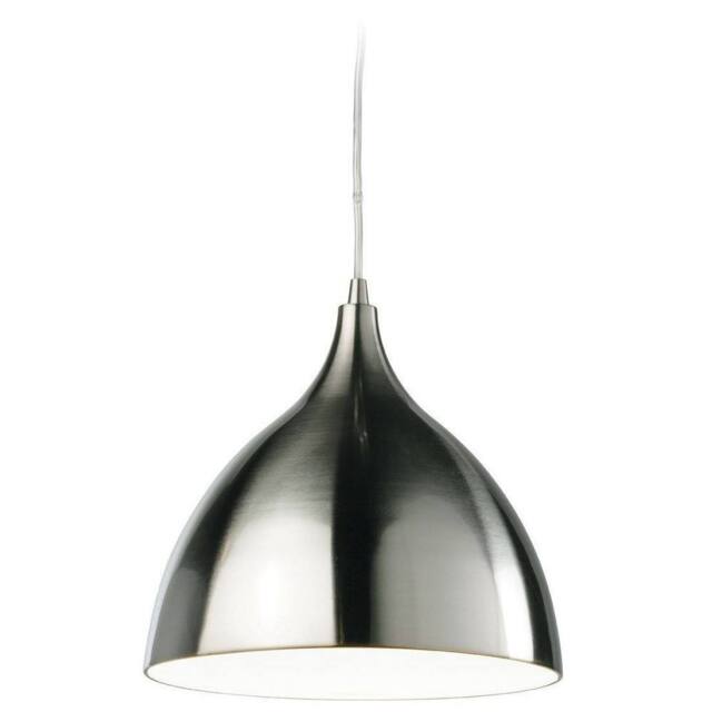 Netlighting Caf 1 Light Dome Ceiling Pendant Low Energy Brushed Steel White Inside in Silver