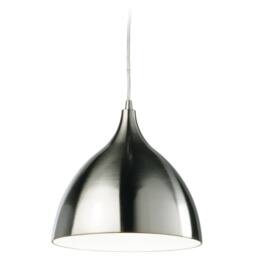 Netlighting Caf 1 Light Dome Ceiling Pendant Low Energy Brushed Steel White Inside in Silver