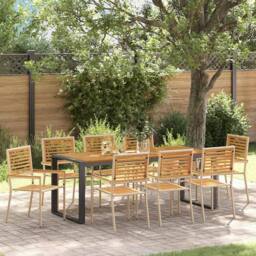 Berkfield Home 9 Piece Garden Dining Set Beige Poly Rattan Acacia - thumbnail 2