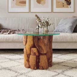 Berkfield Home Coffee Table Solid Teak Driftwood 60 cm in Brown - thumbnail 3