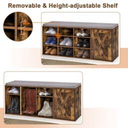 Costway Shoe Storage Bench 3-Tier Entryway Bench with Padded Cushion in Brown - thumbnail 4