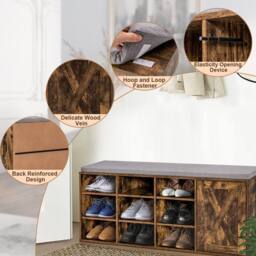 Costway Shoe Storage Bench 3-Tier Entryway Bench with Padded Cushion in Brown - thumbnail 6