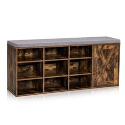 Costway Shoe Storage Bench 3-Tier Entryway Bench with Padded Cushion in Brown - thumbnail 3