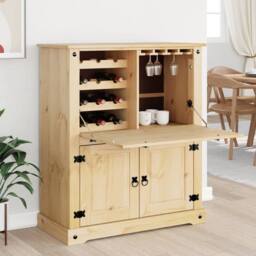 Berkfield Home Wine Cabinet Corona 97x45x114 cm Solid Wood Pine in Brown - Size: 97 x 45 x 114 cm - thumbnail 3