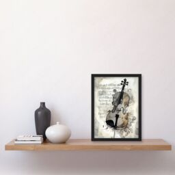 Artery8 Violin Instrument & Sheet Music Modern Monochrome Watercolour Illustration Artwork Framed Wall Art Print A4 in Black - thumbnail 2