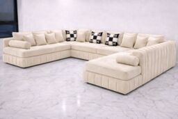 HOB Furniture Oyster Oxford U Shape Chaise Sofa - Sofa with footstool - 10 ftx6ftx6ft in Off-White - thumbnail 3