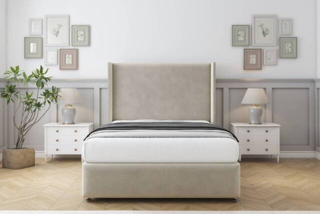 "Comfort Beds Ayla Plush Divan Base No Drawers - 54"" Wingback-Footboard in Cream - Size: King" - image 1