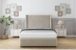 "Comfort Beds Ayla Plush Divan Base No Drawers - 54"" Wingback-Footboard in Cream - Size: King" - thumbnail 1