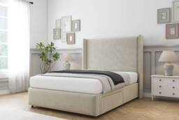 "Comfort Beds Ayla Plush Divan Base No Drawers - 54"" Wingback-Footboard in Cream - Size: King" - thumbnail 2