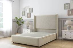 "Comfort Beds Ayla Plush Divan Base No Drawers - 54"" Wingback-Footboard in Cream - Size: King" - thumbnail 3