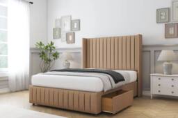 "Sloomy Marlborough Dumfries Divan Set No Drawers-54"" Wingback-Footboard in Light Brown - Size: Super King" - thumbnail 1
