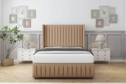 "Sloomy Marlborough Dumfries Divan Set No Drawers-54"" Wingback-Footboard in Light Brown - Size: Super King" - thumbnail 2