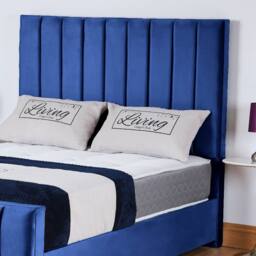 UK Bed Furniture Lisburn Slatted Base Upholstered Bed with 48 Inch Headboard in Blue - Size: Super King - thumbnail 2