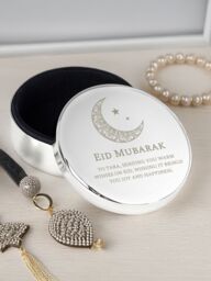 Personalised Memento Company Personalised Eid & Ramadan Round Trinket Box in Metallic Silver - thumbnail 3