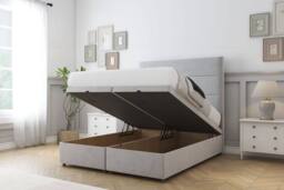 "Sloomy Texas Plush Ottoman Bed Base-26"" Strutted Headboard in Silver - Size: King" - thumbnail 2