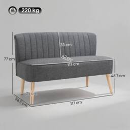 HOMCOM 117cm Loveseat Sofa 2 Seater Sofa with Padded Seat, Grey - thumbnail 3