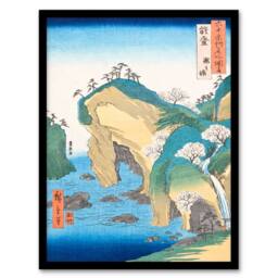 Artery8 Utagawa Hiroshige Framed Wall Art Print Noto Province Waterfall Bay in Blue - Size: A4 - thumbnail 1