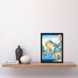 Artery8 Utagawa Hiroshige Framed Wall Art Print Noto Province Waterfall Bay in Blue - Size: A4 - thumbnail 2