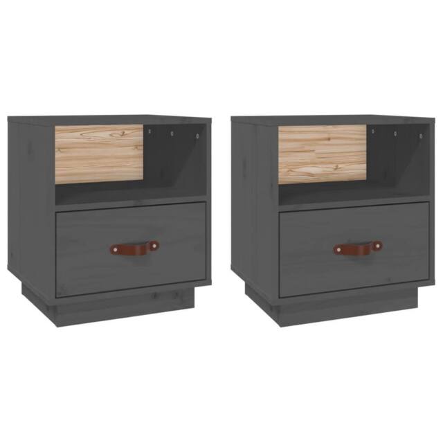 Berkfield Home Bedside Cabinets 2 pcs Grey 40x34x45 cm Solid Wood Pine - Size: 40 x 34 x 45 cm - image 1
