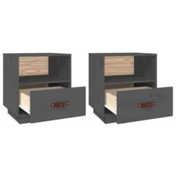 Berkfield Home Bedside Cabinets 2 pcs Grey 40x34x45 cm Solid Wood Pine - Size: 40 x 34 x 45 cm - thumbnail 6