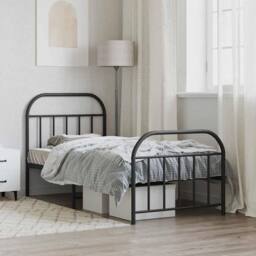 Berkfield Home Metal Bed Frame with Headboard & Footboard Black 90x190 cm Single - thumbnail 4