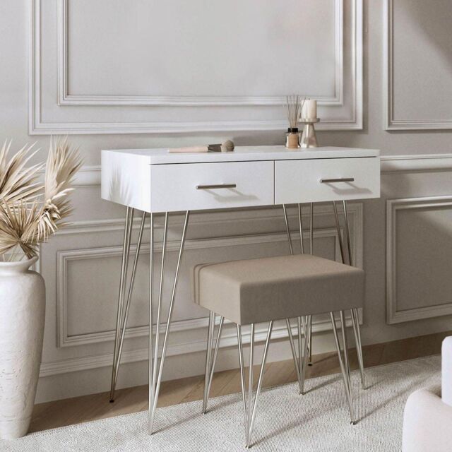 CARME HOME Olivia White Dressing Table & Stool Set - image 1