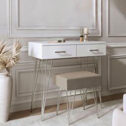 CARME HOME Olivia White Dressing Table & Stool Set - thumbnail 1