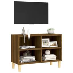 Berkfield Home TV Cabinet with Solid Wood Legs Brown Oak 69.5x30x50 cm - thumbnail 3