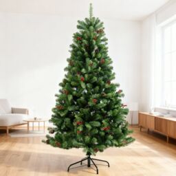 Shatchi Artificial Christmas Tree Maryland Fir Green Tips Red Berries & Pine Cones Xmas Home Decorations Metal Stand, 4Ft - thumbnail 8