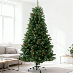 Shatchi Artificial Christmas Tree Maryland Fir Green Tips Red Berries & Pine Cones Xmas Home Decorations Metal Stand, 4Ft - thumbnail 2
