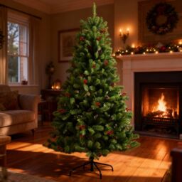 Shatchi Artificial Christmas Tree Maryland Fir Green Tips Red Berries & Pine Cones Xmas Home Decorations Metal Stand, 4Ft - thumbnail 7