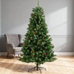 Shatchi Artificial Christmas Tree Maryland Fir Green Tips Red Berries & Pine Cones Xmas Home Decorations Metal Stand, 4Ft - thumbnail 3