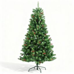 Shatchi Artificial Christmas Tree Maryland Fir Green Tips Red Berries & Pine Cones Xmas Home Decorations Metal Stand, 4Ft - thumbnail 4