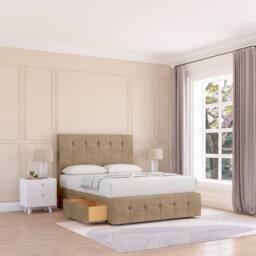 "Sloomy Cambridge Naples Divan Base 2 Drawers-54"" Headboard & 12"" Footboard in Light Brown - Size: Double" - thumbnail 3