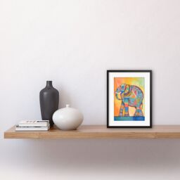 "Artery8 Wall Art Print Elephant With Geometric Patterns Folk Art Watercolour Painting Artwork Framed 9X7 Inch in Black - Size: W7"" x H9""" - thumbnail 2