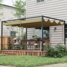 OUTSUNNY 4x3(m) Metal Pergola Gazebo Patio Sunshelter Retractable Canopy in Khaki - thumbnail 1