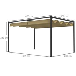 OUTSUNNY 4x3(m) Metal Pergola Gazebo Patio Sunshelter Retractable Canopy in Khaki - thumbnail 3