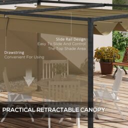 OUTSUNNY 4x3(m) Metal Pergola Gazebo Patio Sunshelter Retractable Canopy in Khaki - thumbnail 6