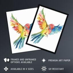 "Artery8 Colourful Parrot Spread Wings Flying Watercolour Wall Art Print - Size: W12"" x H16""" - thumbnail 2