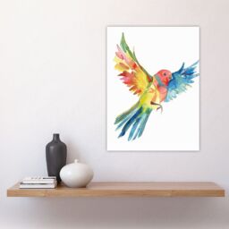 "Artery8 Colourful Parrot Spread Wings Flying Watercolour Wall Art Print - Size: W12"" x H16""" - thumbnail 4