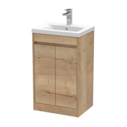 Balterley Chartley 2 Door Vanity Unit, Mid-Edge Basin, 500mm, Autumn Oak in Brown - thumbnail 1