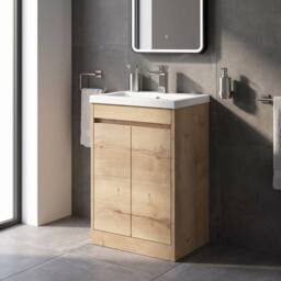 Balterley Chartley 2 Door Vanity Unit, Mid-Edge Basin, 500mm, Autumn Oak in Brown - thumbnail 2